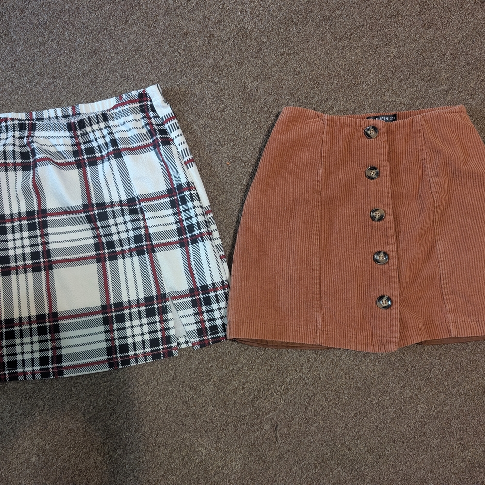 Plaid and Corduroy Skirt Set